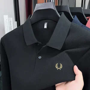 100% pure cotton high-end brand men's long sleeved polo shirt autumn fashion hot selling wheat embroidery golf business T-shirt