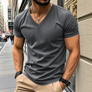 Men's Quick-Drying V-Neck T-Shirt American Summer Breathable Casual Sporty Personalized Short-Sleeved Tee for Active Wear