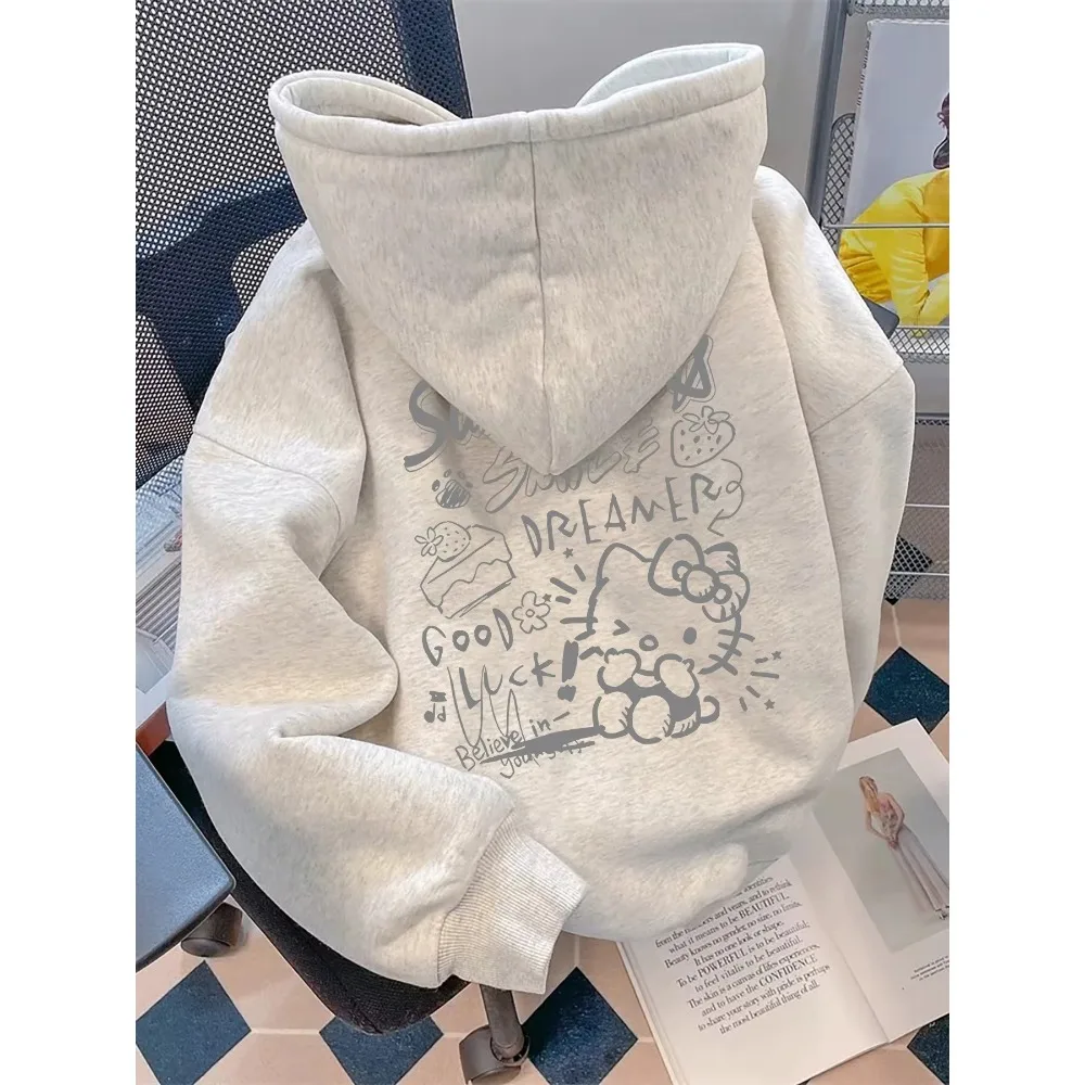 MINISO American Street Style New Fashion Brand Autumn and Winter Fun Hello Kitty Print Long-sleeved Sweat-shirt Loose Hoodie
