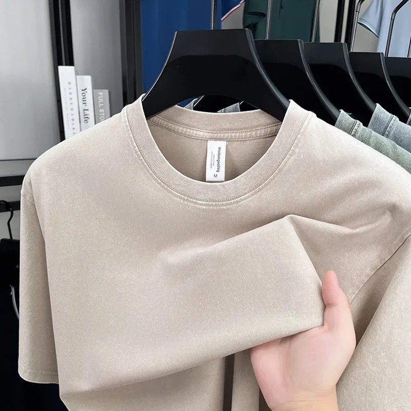 American Style Retro Heavyweight Solid Color Short Sleeved T-shirt Men Women Summer Street Trendy Washed Old Oversized Clothes - Image 5