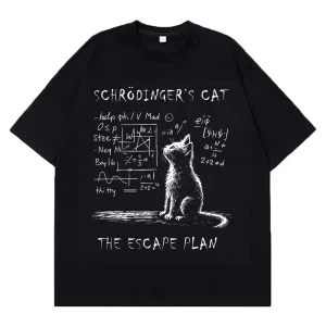 Schrodinger Cat Physics Quantum Mechanics Creative Print Summer Short-sleeved Cotton T Shirt Men Women Streetwear Loose T-shirts
