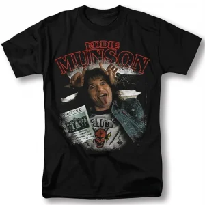 Eddie Munson Hellfire Club Vintage 90s Rock Band Graphic T-Shirt Unisex Regular Fit Short Sleeve Tee with Iconic Album Art